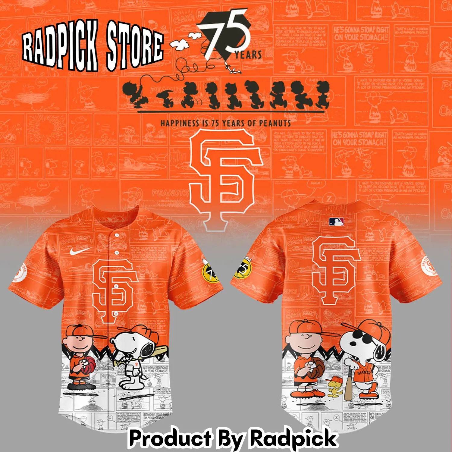 Radpick san francisco giants 75th anniversary of peanuts new baseball jersey qbg rp127152